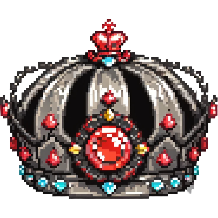 black crown with big red gems, pixel art style, only black and red colors emoji