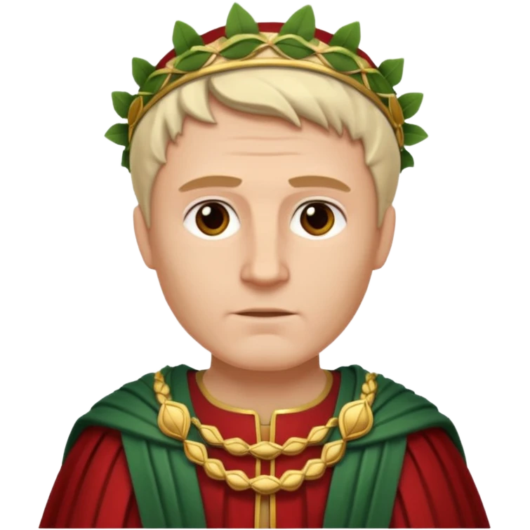 Julius Caesar as an emoji, bust portrait, laurel wreath, Roman robe emoji