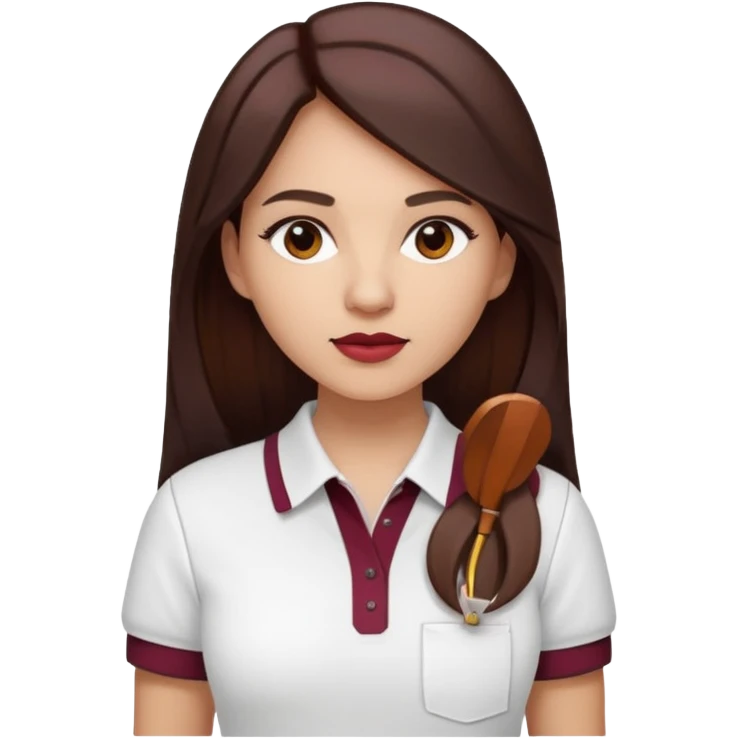 architect woman light skinned dark brown hair in WHITE POLO, long hair but then wearing proper architeture attire maroon touch of colors emoji