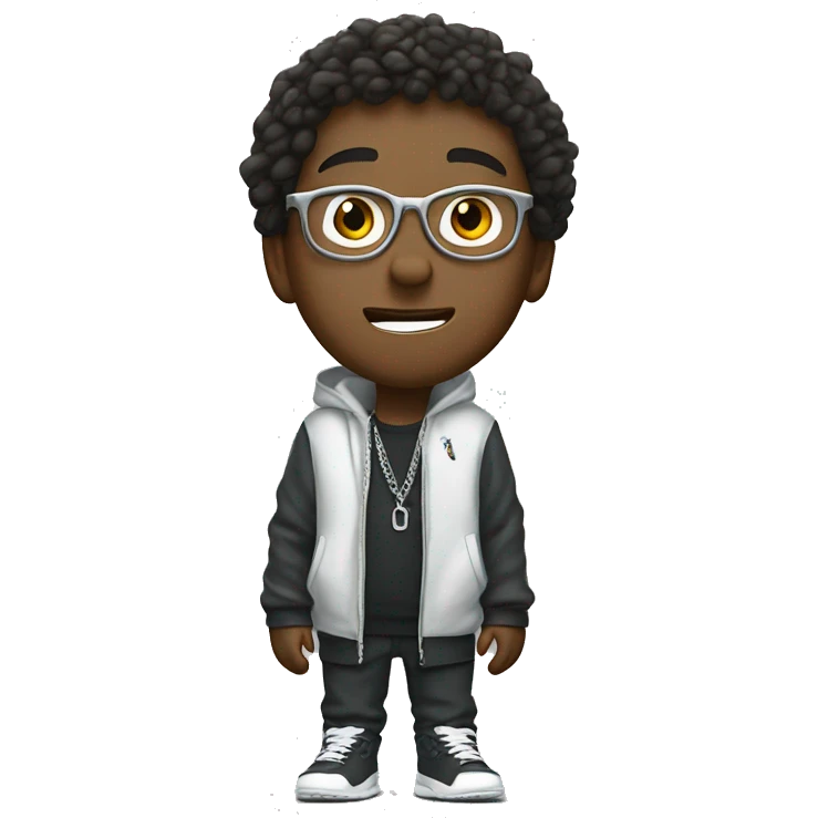 A boy singing rap, wearing glasses and a silver chain, and wearing Nike clothes emoji