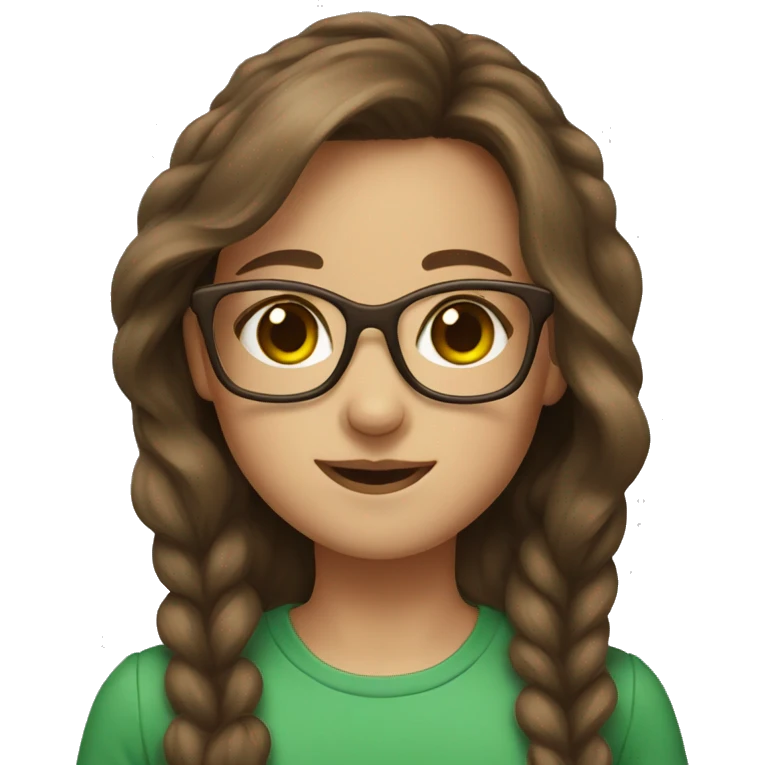 Emoji portrait of girl brown hair green glasses wearing a berre  emoji