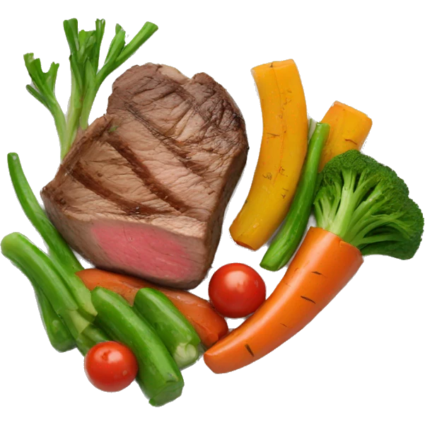 cooked steak and veggies on a plate emoji