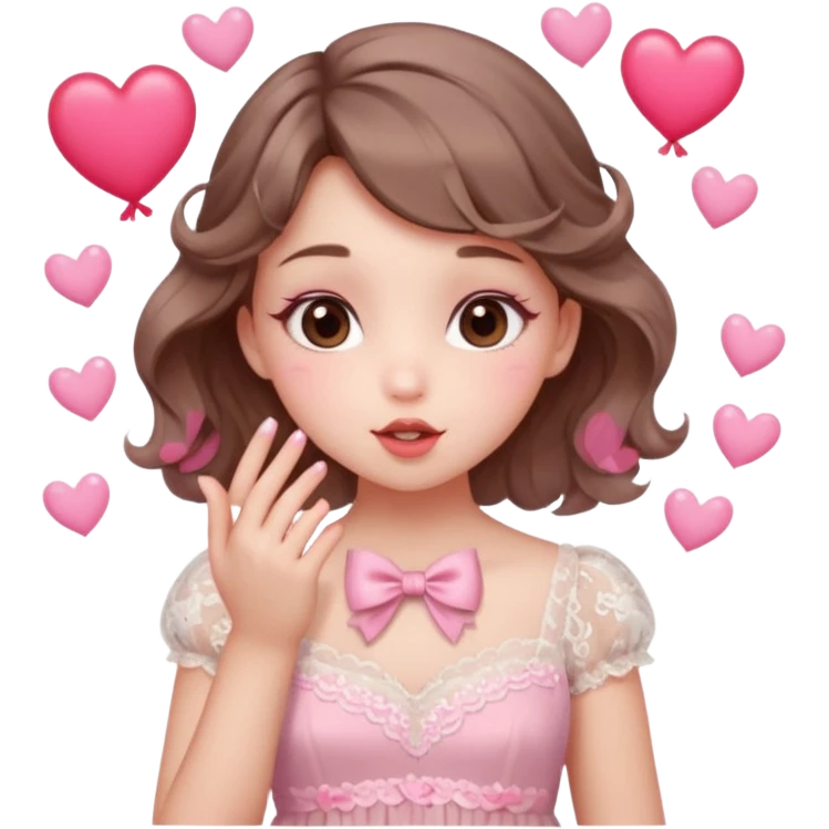 อ่อนโยน ขี้อ้อน เชื่อในความรัก
ลุคอิโมจิ:

ดวงตาน้ำตาลอมชมพู หวานฉ่ำ

แก้มชมพู หัวใจลอยรอบตัว

ผมลอนนุ่ม มีโบว์ / ที่คาดผม

เดรสพริ้ว ลูกไม้
ผิวขาว

ท่าเป่าจุ๊บ
ฟีล: Valentine girl, soft love energy emoji