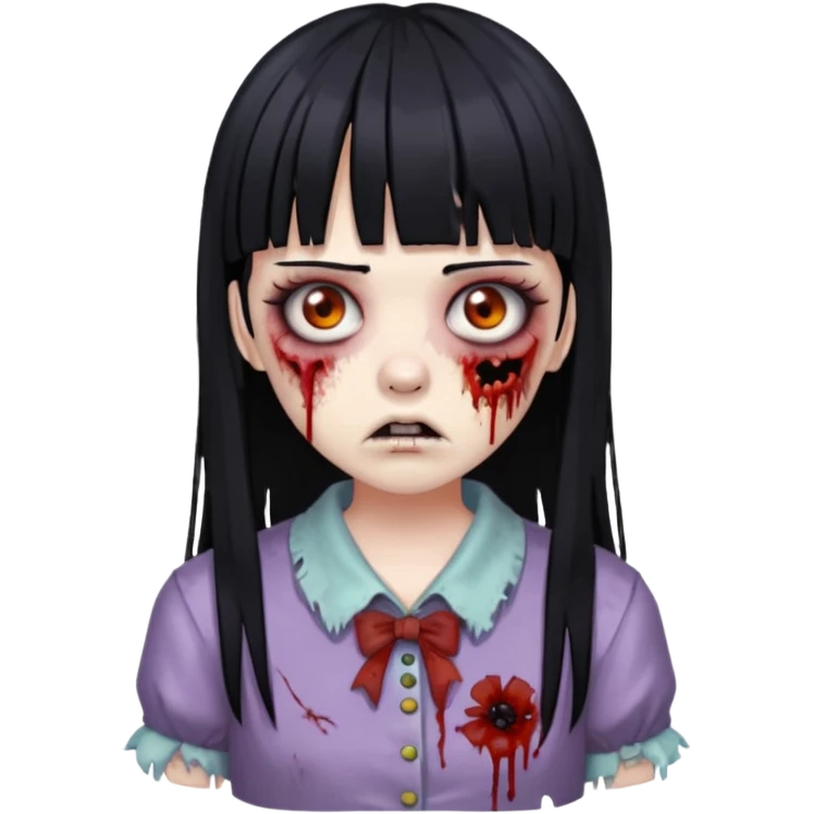 zombie with black hair and bangs, hime cut bangs emoji