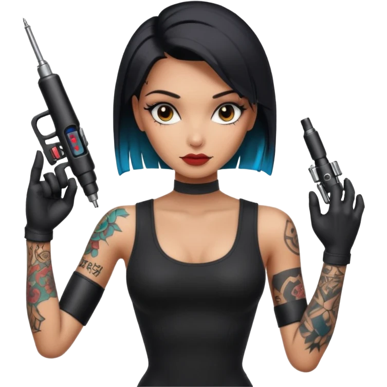 a cool looking ai robot half human sexy female tattoo artist emoji