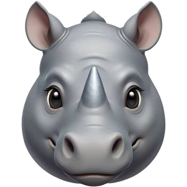 Cinematic Cute Rhinoceros Portrait Emoji, Head tilted playfully and inquisitively, featuring a rugged, glossy slate-gray hide with a gentle, rounded horn and round, sparkling eyes filled with curious wonder, Simplified yet irresistibly adorable features, highly detailed, glowing with a warm, friendly glow, high shine, affectionate and mighty, stylized with a touch of ancient charm, bright and endearing, soft glowing outline, capturing the essence of a mischievous yet loving rhinoceros, so playful it feels like it could stomp out of the screen and into your arms! emoji