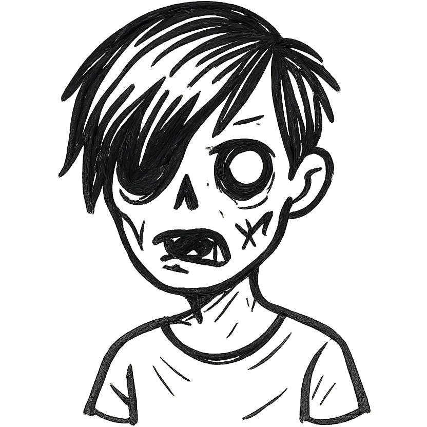 zombie boy with emo hair and white shirt emoji