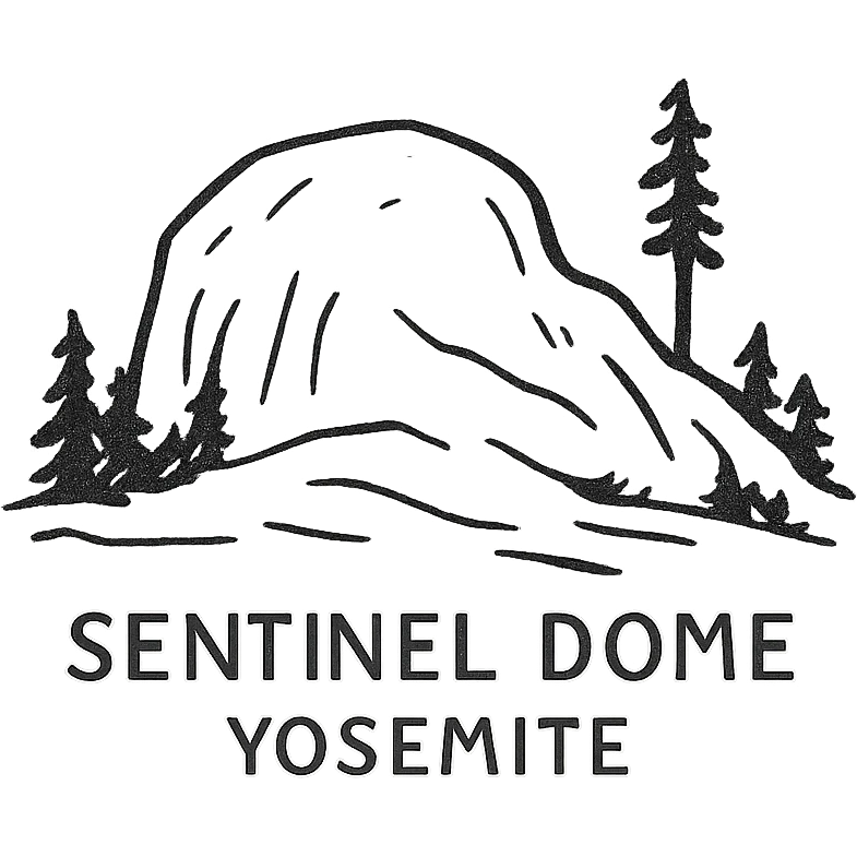Sentinel Dome Yosemite, hand drawn illustration, black outlines, no fill, simple and iconic emoji
