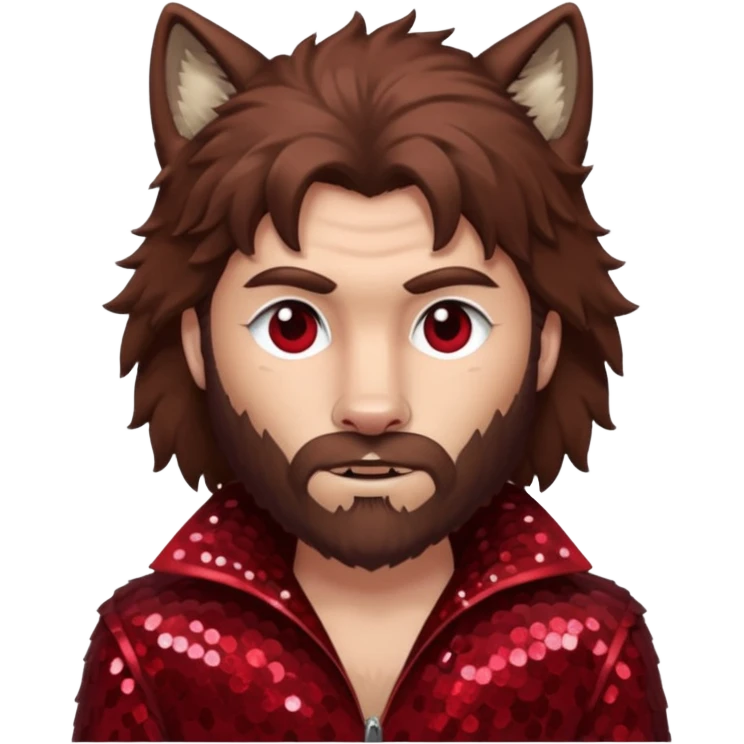 The Wolf Man with brown hair & fur dark red sequin outfit emoji