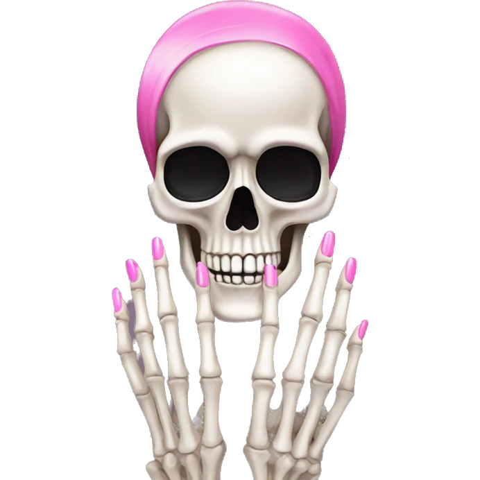 Pretty skeleton 5 fingers hand with pink nails manicure girly design but stylish minimalistic emoji