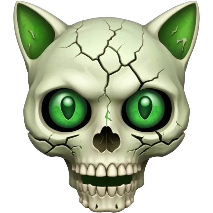 Zombie cat skull with green eyes emoji