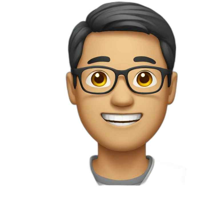 an asia man with glasses, smiling emoji