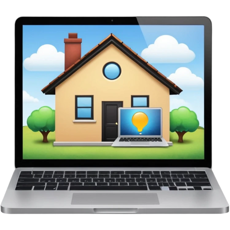 3rd emoji, but I want a blob to be inside thethat house, working in mac laptop, which is seen from window emoji