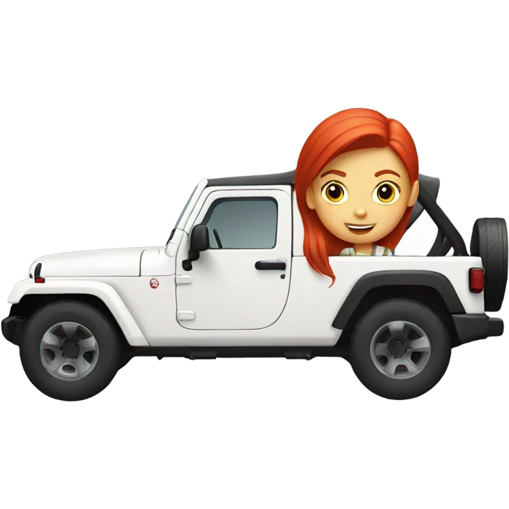 White Jeep with a red headed girl driving emoji