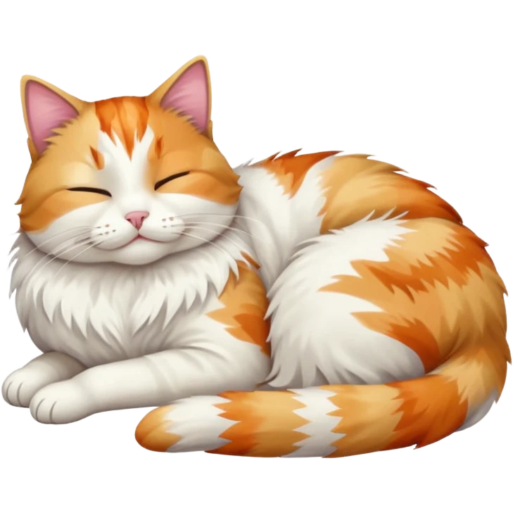 full body colourful light patched calico + white tabby cat sleeping emoji