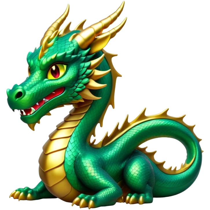 Cinematic Noble Dragon Portrait Emoji, Poised and majestic, with a sinuous, elongated build and shimmering, scale-covered skin in hues of emerald and gold, piercing, fiery eyes, Simplified yet sharp and sophisticated features, highly detailed, glowing with a mystical, radiant glow, high shine, intelligent and formidable, stylized with an air of ancient power, focused and attentive, soft glowing outline, capturing the essence of a watchful and legendary dragon that feels as though it could soar out of the screen with effortless authority! emoji