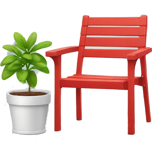 a red garden chair with a plant in pot next to it emoji