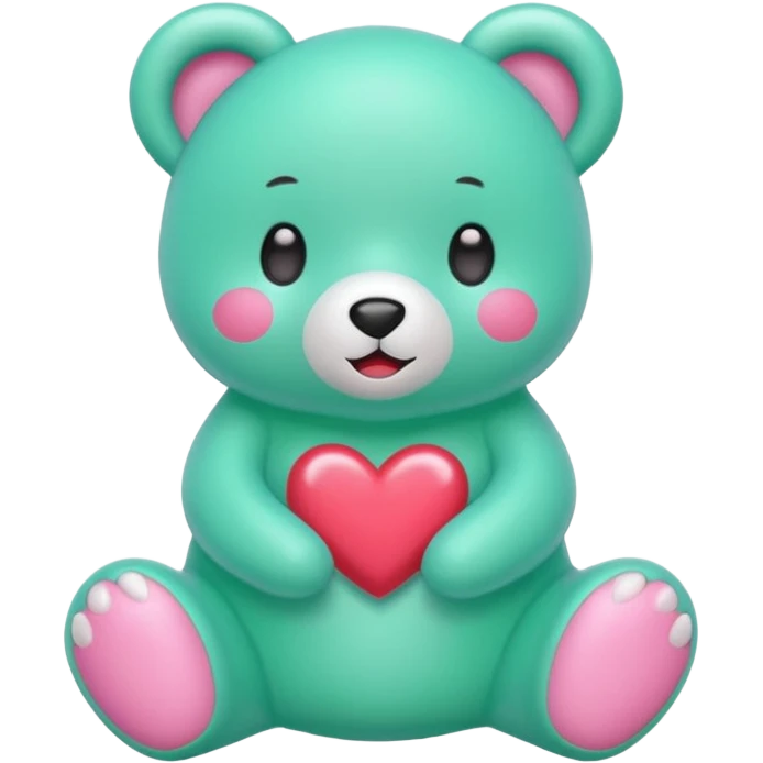 Oso gummy color verde agua  corazón rosa kawaii con cuerpo entero parado emoji