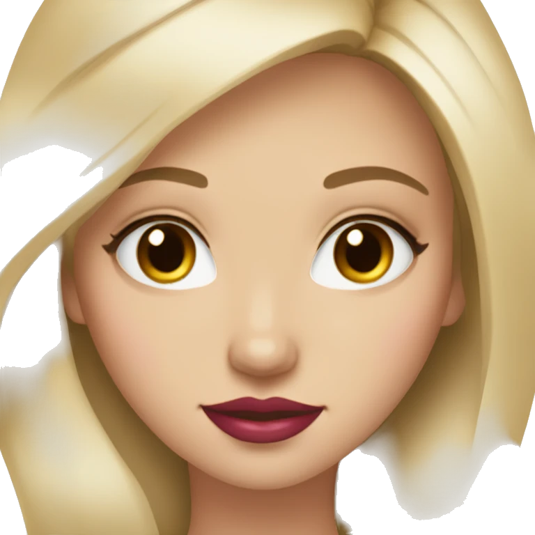 Blonde girl , white skin, this brown eyes ang red manicure and pink lipstick  emoji