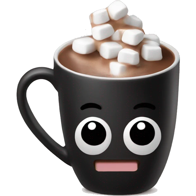 Black mug of hot chocolate with marshmallows  emoji