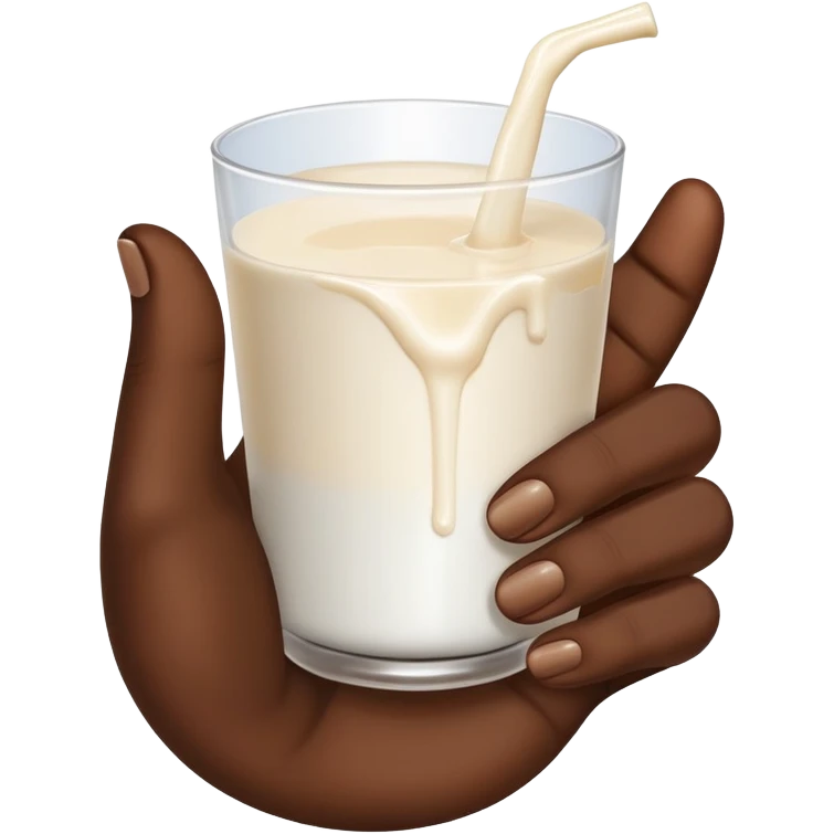 Dark skin tone hand with milk running down fingers emoji