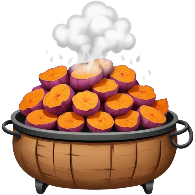 Street vendor roasted sweet potato with steam rising, simplified emoji style with bold outlines and bright colors, cartoon style hot Kao Hong Shu emoji