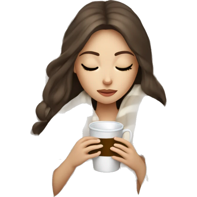 pale brunette girl inside a blanket sipping coffee eyes closed emoji