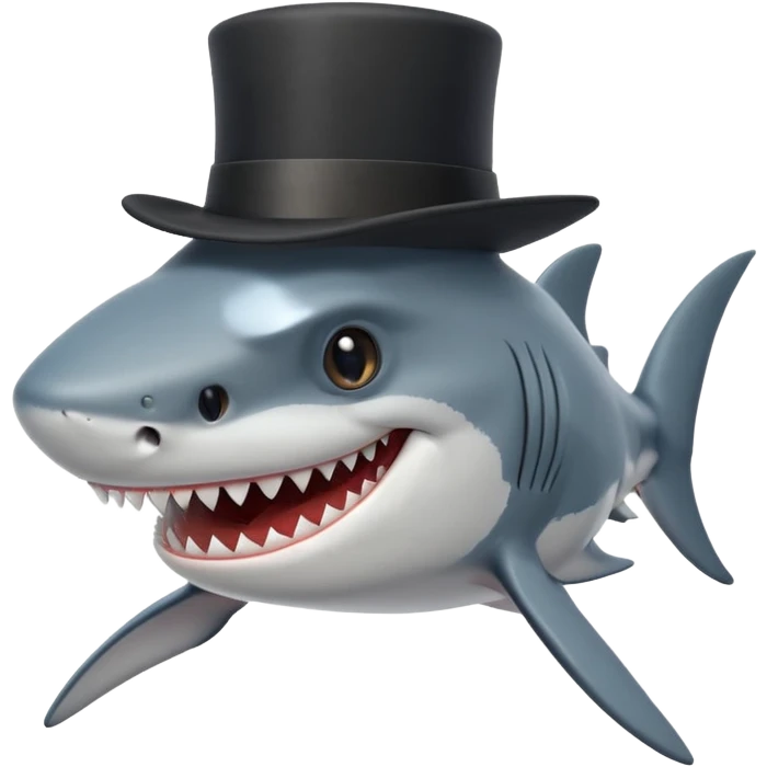 smiling shark wearing a black top hat emoji