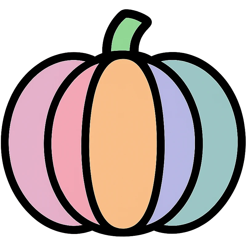 A pumpkin using colors dd9fb0, ffc6d3, a3bfc9, c4bee2, f1b091 emoji
