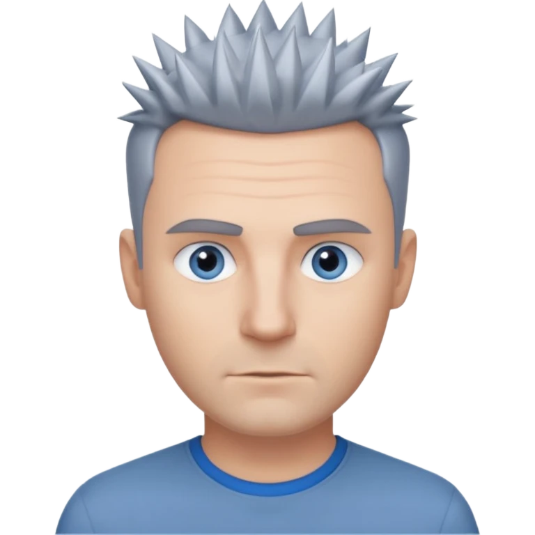 40 yr old white man short spike hair grey dress shirt blue eyes no smile emoji