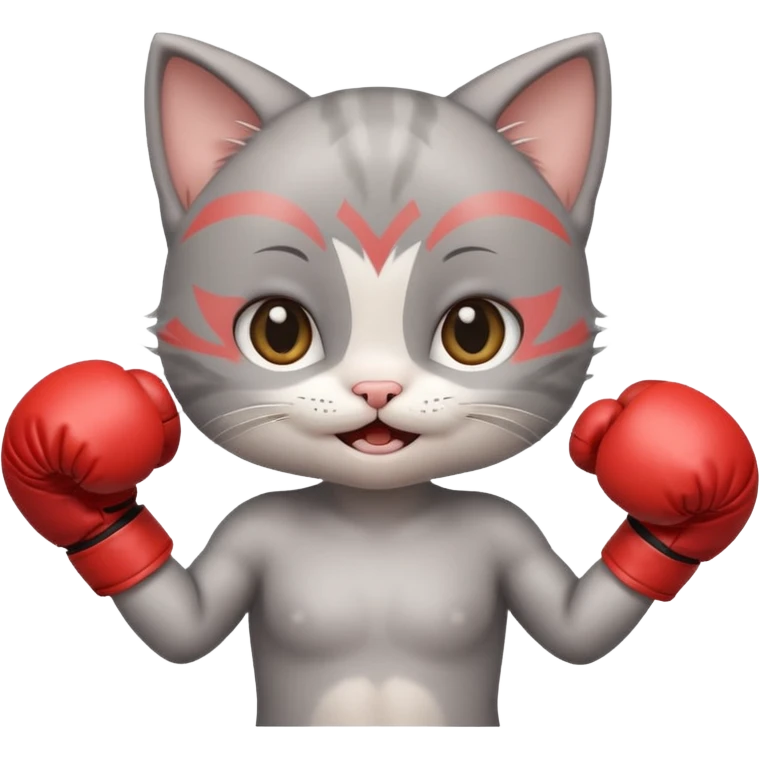 Happy face Gray baby girl kitten boxing  emoji