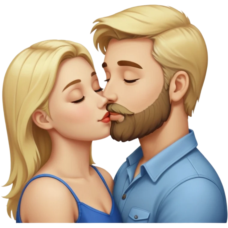 Blonde haired man with beard kissing woman emoji