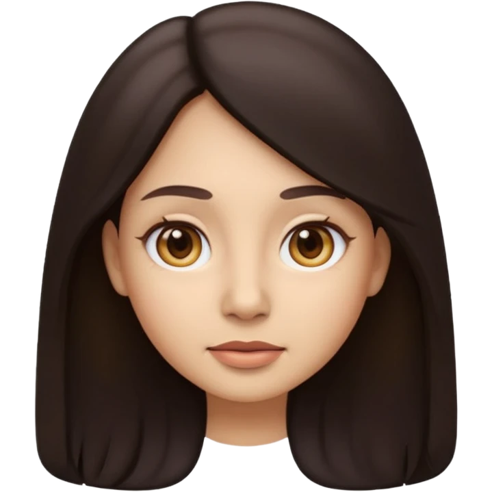 Emoji-style illustration, identical to modern Apple / iOS emoji style. Front-facing woman with long dark hair, neutral calm expression, big rounded eyes, soft gradients, smooth 3D-like shading. emoji