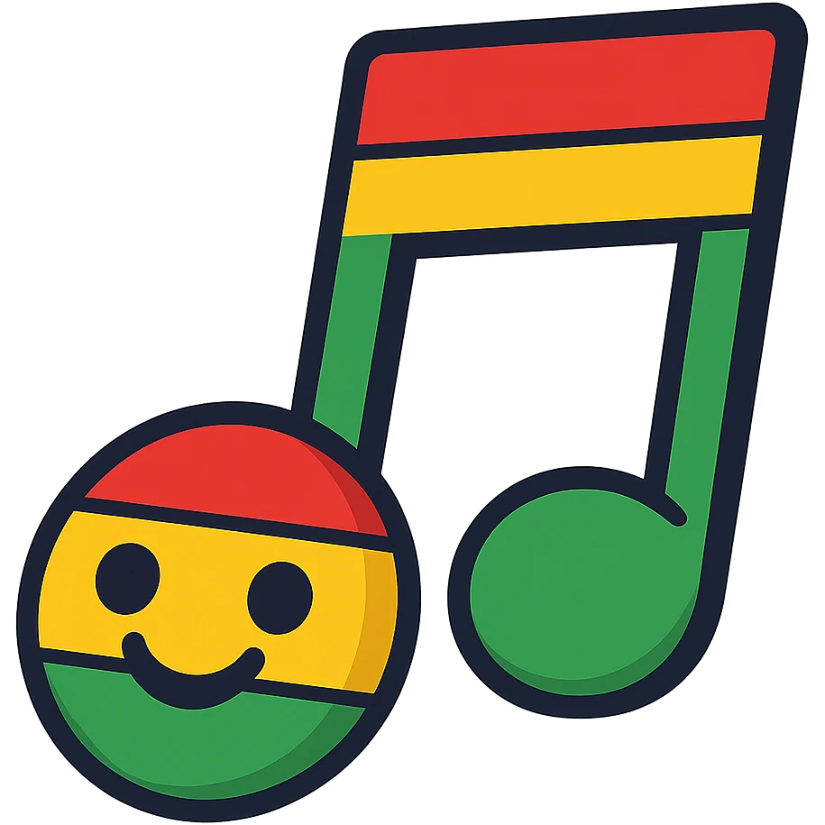 reggae music note with rasta colors, playful style emoji