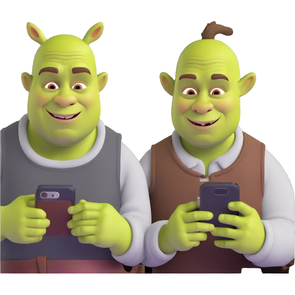 Shrek and Donkey texting on their phones emoji