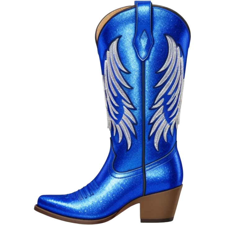 Realistic cobalt blue fashion cowgirl boots with sparkly shiny glitter fringe emoji