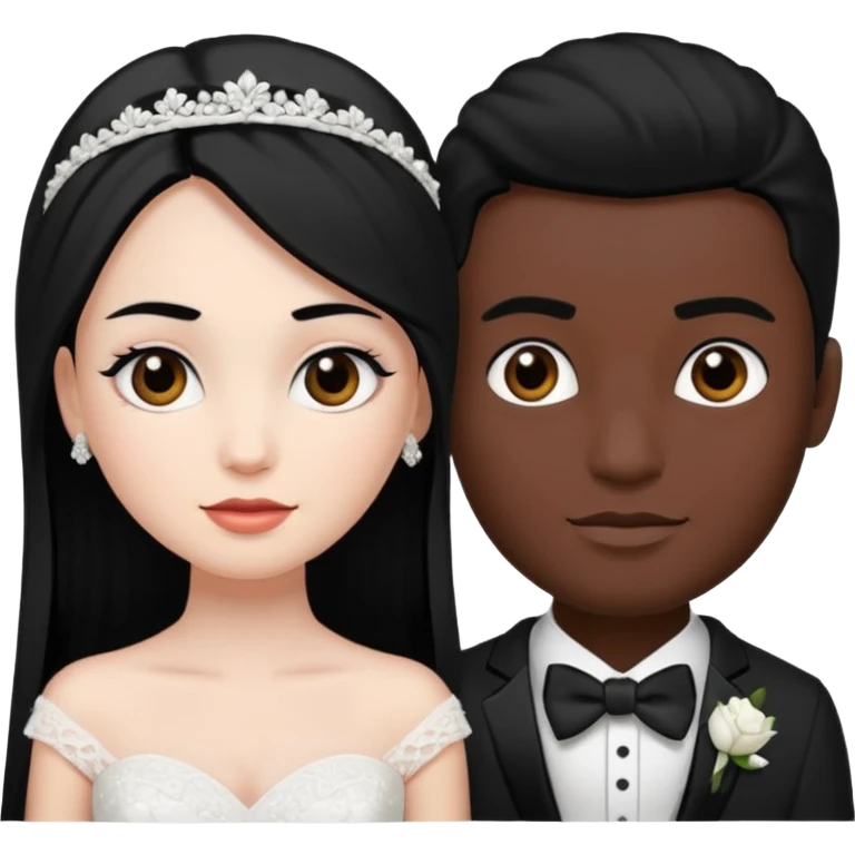 White skin Bride with black hair black eyes and dark skin groom with black hair black eyes emoji