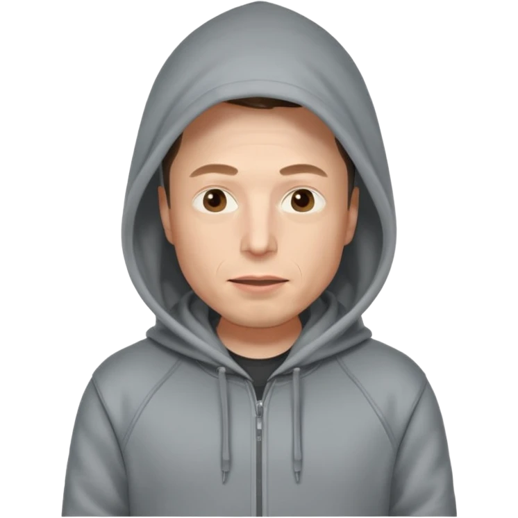 elon musk in gray hoodie full height, wear hoodie hat emoji