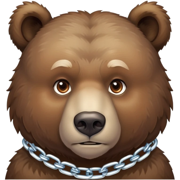 Serious-looking natural brown bear on four paws with stern face, simple ice chain around neck, realistic features emoji