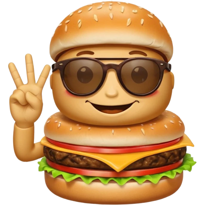Cheeseburger smiling with sunglasses peace sign with his hand emoji