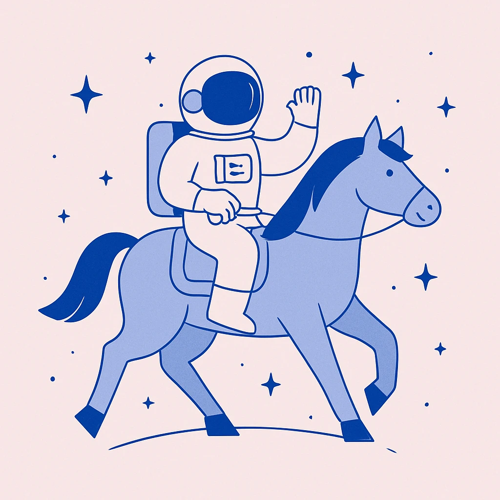 astronaut on horseback with stars in background emoji