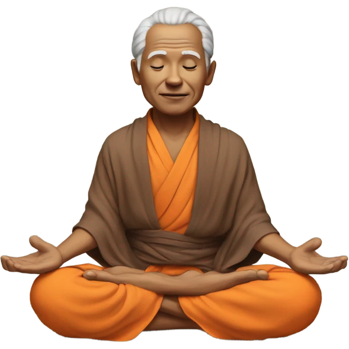 an old yogi with a peaceful and meditative expression. The character should be wearing an orange robe, symbolizing traditional yogic attire. The yogi can be sitting in a lotus position emoji