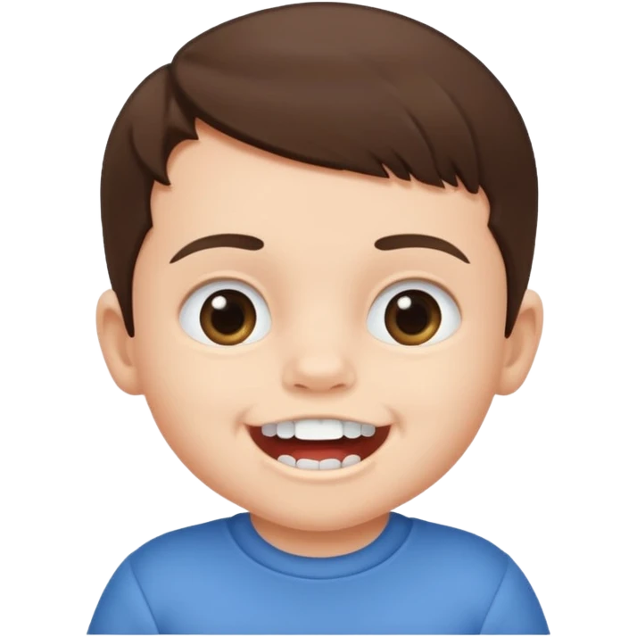 Brunette baby boy showing bottom teeth emoji
