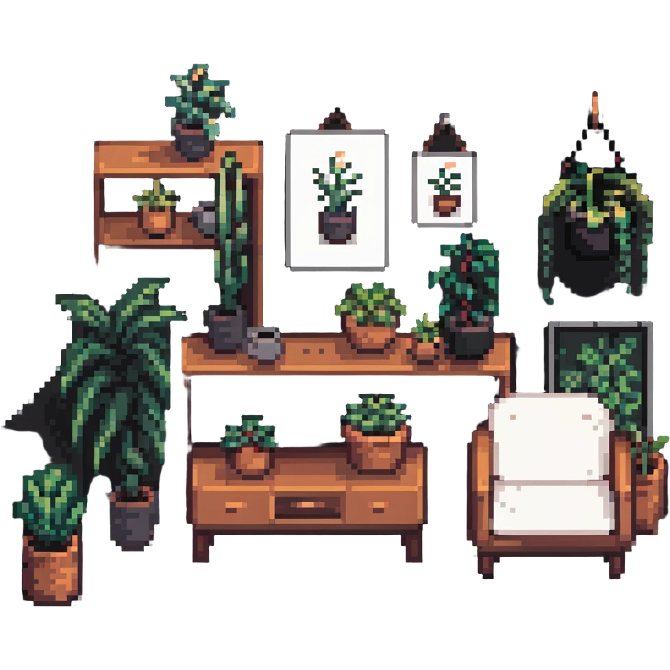 minimalist aesthetic room with simple furniture and plants emoji
