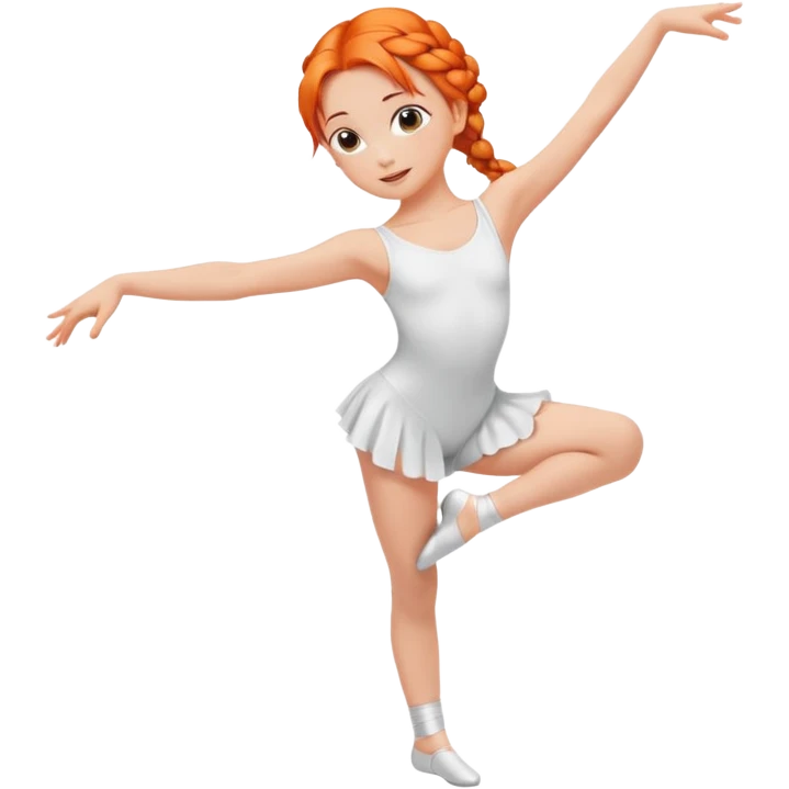 A young dancer with braided orange hair, practicing a gentle arabesque. emoji