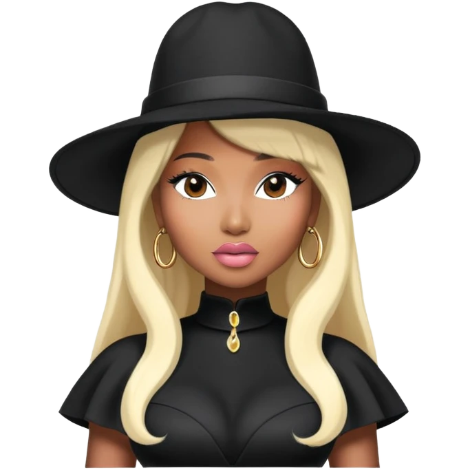 nicki minaj in turn me on's music video (black dress and black hat) emoji