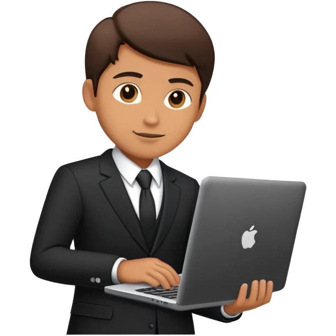 Man in black business suit with laptop emoji