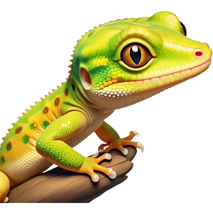 cinematic-cute-realistic gecko-portrait-emoji,-head-tilted-playfully-and-inquisitively,-featuring-a-small,-charming-body-with-smooth,-vividly-patterned-scales,-bright,-sparkling-eyes-and-delicate,-sticky-toe-pads,-simplified-yet-irresistibly-adorable emoji