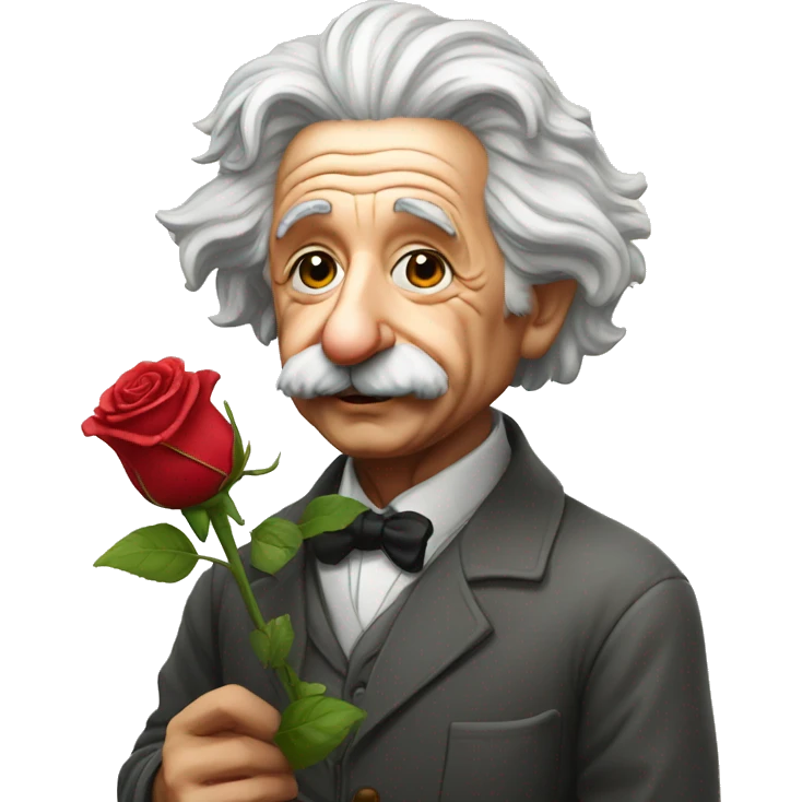 Albert Einstein holding a rose emoji
