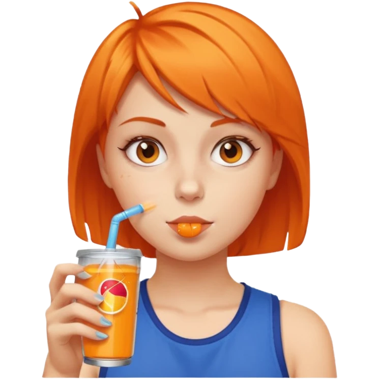 orange short hair girl sipping energy drink emoji